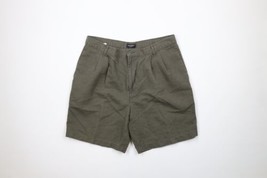Vintage 90s Streetwear Mens 38 Faded Pleated Above Knee Linen Chino Shorts Green - £39.43 GBP