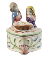 Baby Jesus Mary Joseph Nativity Scene Heart Trinket Pill Ring Box Religious - £16.33 GBP