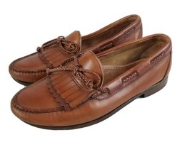 Allen Edmonds Woodstock US 9 D Brown Leather Braided Tie Kiltie Loafers Made USA - £25.13 GBP