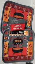 2 Same Printed Kitchen Pot Holders (7&quot;x7&quot;) BBQ, GRILL IN SQUARE PATCHWOR... - $7.91