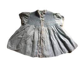 Cherubs girl dress blue button front smocked size 12 mos. hemmed vintage - £10.19 GBP