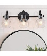 LNC 22 in. 3-Light Modern Black Bathroom Vanity Light - Clear Glass Glob... - $68.71