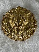 Vintage Anne Klein Lion Head Brooch Pin Leo Gold Tone Metal 1980s 3D Great Cond - £24.64 GBP