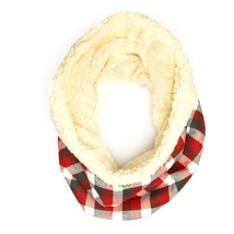 Infinity Neck Warmer Cream Sherpa Scarf Ivory Red Checks Reversible Plai... - $25.81