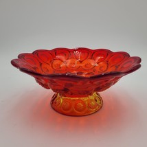 Vintage LE Smith Amberina Glass Moon &amp; Stars Round Scalloped Edge Candle Holder - £22.97 GBP