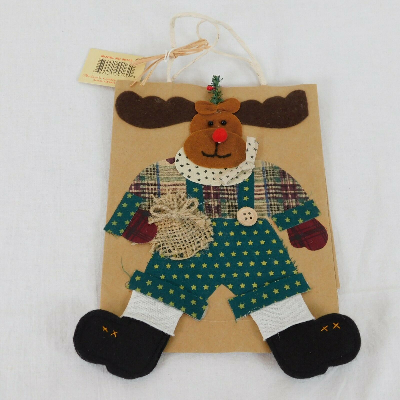 Primary image for Arline's Crafty Treasures Christmas Moose Paper Gift Bag Felt Fabric Red Nose