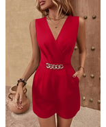 Chic Solid V Neck Romper Jumpsuit - Sleeveless &amp; Pocket-Design - Stylish... - $29.90 CAD