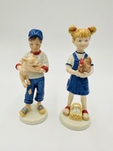 Royal Copenhagen Figurines Boy W/Pig Girl wi/Chicken Bing &amp; Grondahl Porcelain - £110.32 GBP