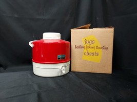 1960s 70s Thermos Brand Picnic Jug Red White Spout Original Box Camping ... - $28.04