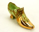 Lady&#39;s Shoe Figurine, Green Porcelain, High Gloss Gold Paint, Planter, T... - £11.71 GBP