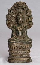 Antik Bayon Stil Khmer Sitzender Bronze Naga Meditation Buddha - 21cm/20.3cm - £225.56 GBP