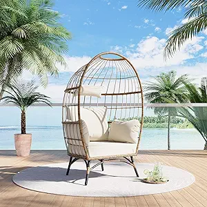 Wicker Egg Chair Rattan Chair Brown, Outdoor Patio Porch Lounge - $389.99