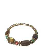 Vintage Monet Gold Tone Signed Heavy Beaded Gemstones Stretch Bracelet J... - $16.63