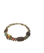 Vintage Monet Gold Tone Signed Heavy Beaded Gemstones Stretch Bracelet J... - $16.63