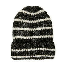 Time And Tru Women&#39;s Striped Knit Beanie Hat Black Soot New - £11.45 GBP