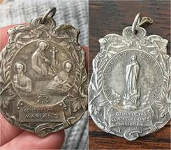 2&quot; Rare LARGE Art Nouveau Holy Medal VINTAGE Catholic Medal Virgin Mary Immacula - £132.89 GBP