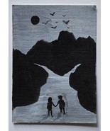 ACEO Original Art Silhouette Lovers Acrylic Painting on Watercolor Paper - €4,29 EUR