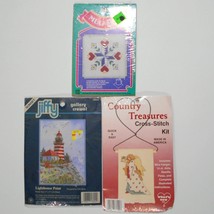 Cross Stitch Lot Country Angel Lighthouse Heart Mug Mat Three Sealed Kits - $17.80