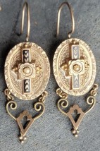 Victorian 10K Gold Taille D&#39;epargne Enamel Earrings Circa 1880 Antique Handmade - £394.88 GBP