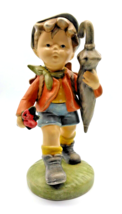Large Boy Figurine with Umbrella, Flowers, Backpack - 10&quot; Ceramic - Ador... - $27.92