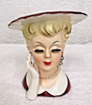 OLD Head Vase Woman w Gloved Hand Pearls and Dangle Earrings Original Ta... - $84.15