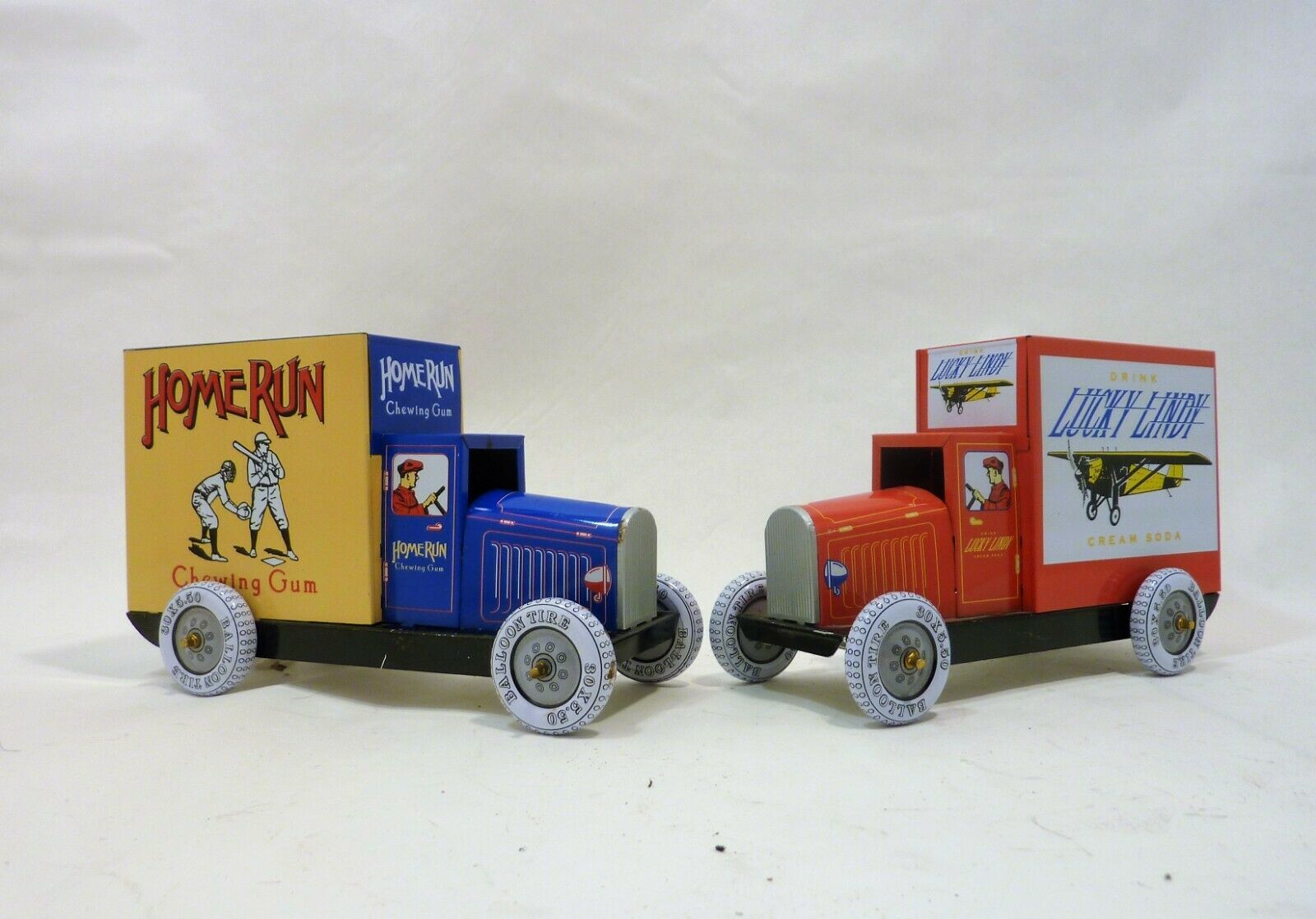 Lot of 2 Schylling Tin Delivery Trucks Lucky Lindy and Home Run - $36.95