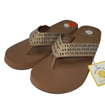 Yellow Box Flip Flops Brown Iridescent Shiny Rhinestones Mellow Mat Sand... - £43.76 GBP