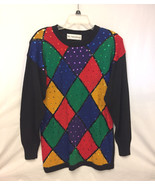Vintage 1980s women&#39;s sweater diamond pattern sequins Viki International... - $10.96 CAD