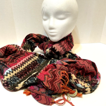 Vintage Womens Multicolor Southwestern Design Scarf Pleated Fringed 80 x... - $15.57