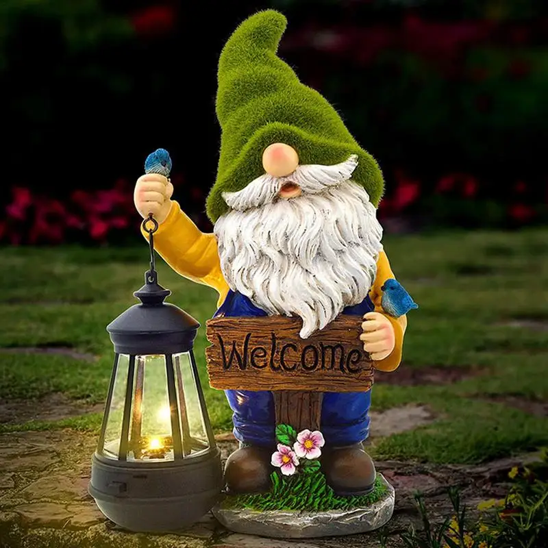 Garden Lighted Gnome Figurines Solar Powered Outdoor Patio Lawn Gardening Decora - £108.24 GBP