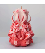Carved Candles Home Decor Handmade Design Gift Handcarved Pastel Orange White - $43.83 CAD