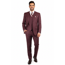 Mens Three Piece Suit Vested VITALI Soft Fabric With Sheen M3090 Burgundy 3Piece image 13