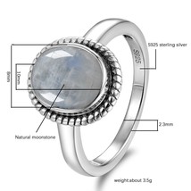 S925 Sterling Silver Ring Natural Moonstone Rings for Women Men Fine Jewelry Par - £16.47 GBP