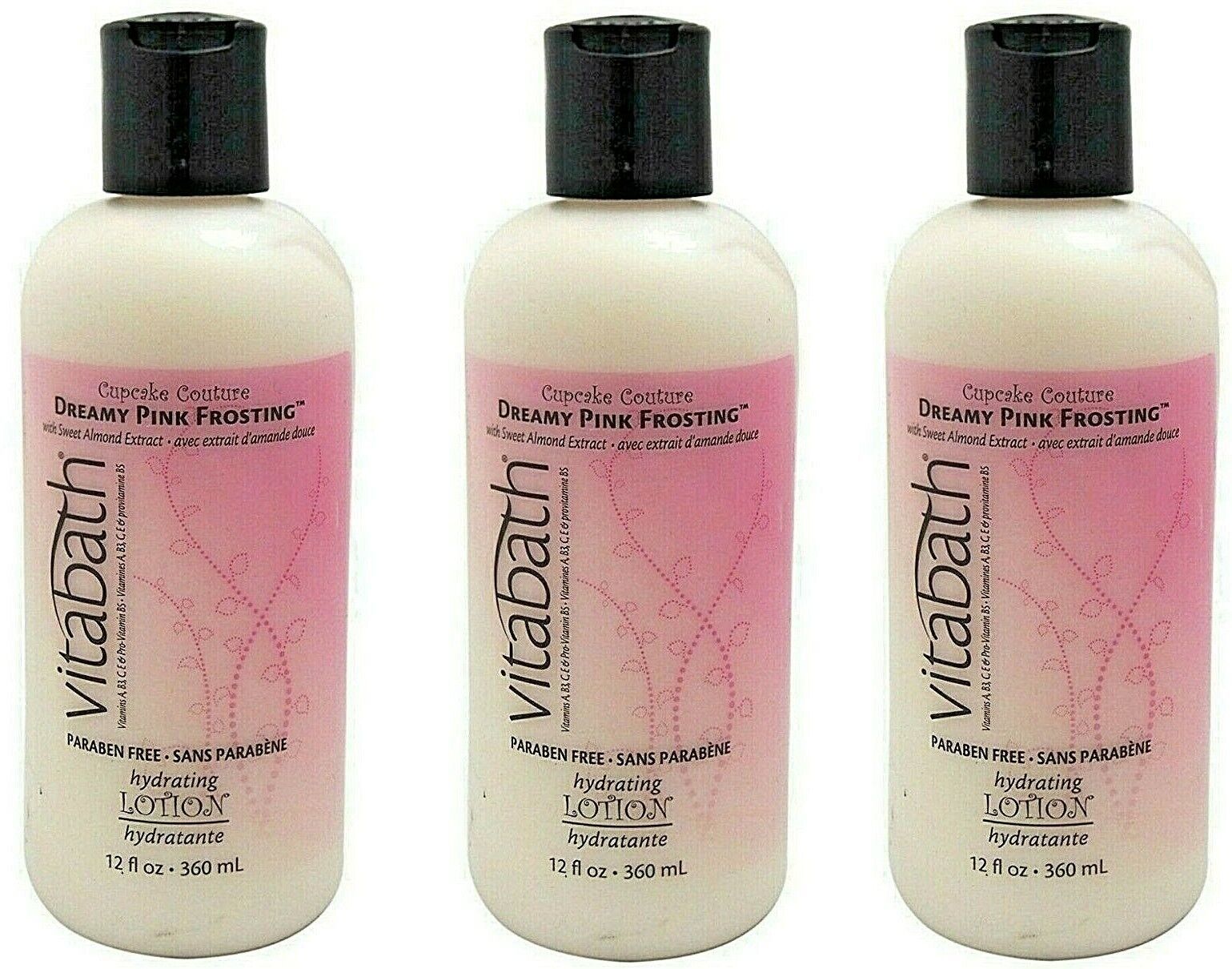 LOT 3 Vitabath Dreamy Pink Frosting w/ sweet Almond Extract 12 oz Ea Body Lotion - $43.55