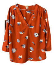 Nordstrom Hinge Women Blouse Top Shirt Red Size Large Floral Polyester - £9.27 GBP