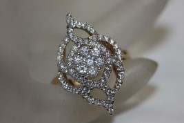 Fine 14K Yellow Gold Flower Design Diamond Cluster Ring 0.75ct tw Size 7 - £554.54 GBP