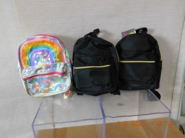 2 Black Backpacks &amp; 1 Iridescent Rainbow Backpack/Purse New with Tags - £10.36 GBP