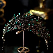  Baroque Black Green Crystal Leaf Bridal Crown Tiaras Rhinestone Crowns Infantis - £15.13 GBP