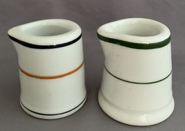 2 Vintage Restaurant Ware Individual Personal Creamers Green stripe 60’s - £7.70 GBP