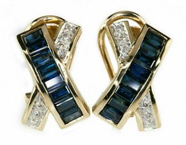 2Ct Baguette Cut CZ Blue Sapphire Omega Hoop Earrings 14K Yellow Gold Finish - £124.56 GBP