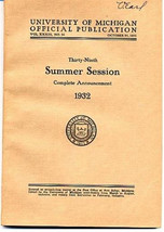 University of Michigan Catalog Summer Session 1932 Ann Arbor  - £22.94 GBP