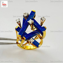 0.60 Karat G-H / Si Echt Natürlich Diamanten &amp; Lapislazuli HERREN Ring 18Kt Gold - £2,267.46 GBP+