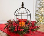 Illuminated Birdcage with Berries Centerpiece by Valerie in Red - $193.99