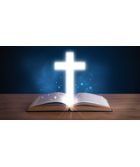24&quot;x18&quot; premium glossy print open holy bible with glowing cross, spiritu... - $40.43 CAD