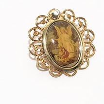 Guardian Angel with April Birthstone Metal Brooch Gold Tone  Pin 1&quot; Ball... - £12.65 GBP