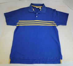 LL Bean Polo Shirt Blue Yellow Stripes Medium Short Sleeve Cotton - £13.26 GBP