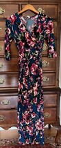 Pinkblush Floral Faux Wrap Maternity Maxi Dress SMALL S jewel tone bow b... - £19.58 GBP