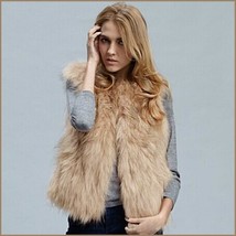 Beige Fox Hair Faux Fur Vest - Fun fashion furs worn w/ everything!