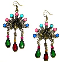 Antiqued Gold Tone Crystal Chandelier Archaize Peacock Dangle Earrings #7 - £8.77 GBP