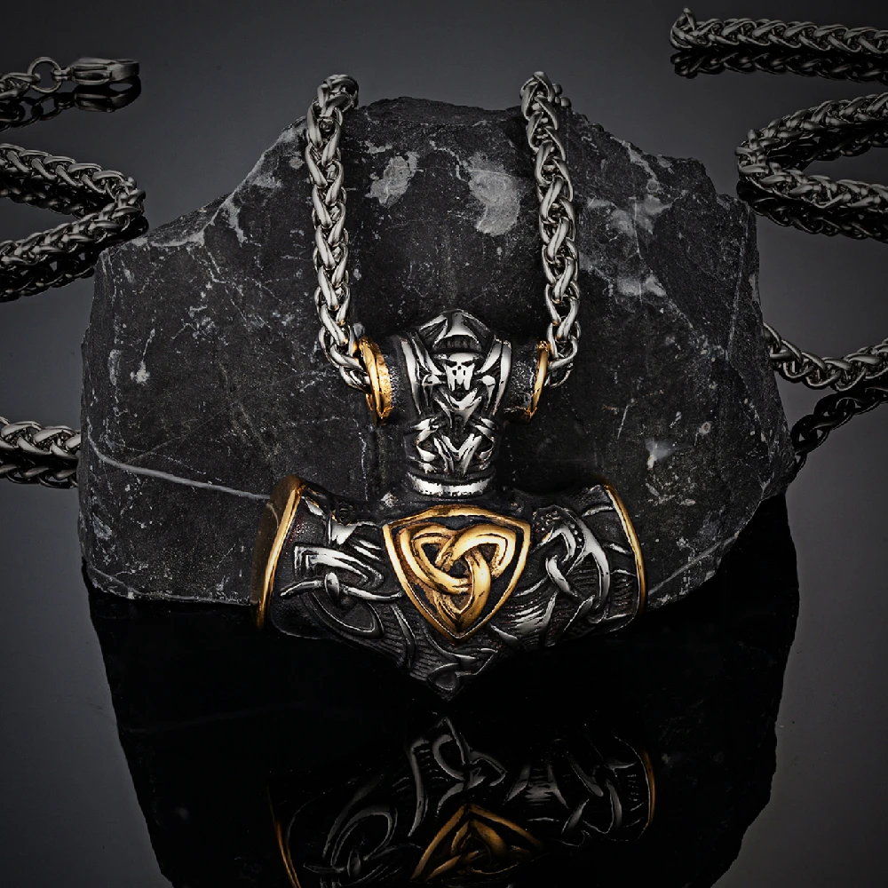 Vi Runes Anchor Neck Mens Thor Hammer Mjolnir Vegvisir Pendant Stainless Steel N - £80.65 GBP